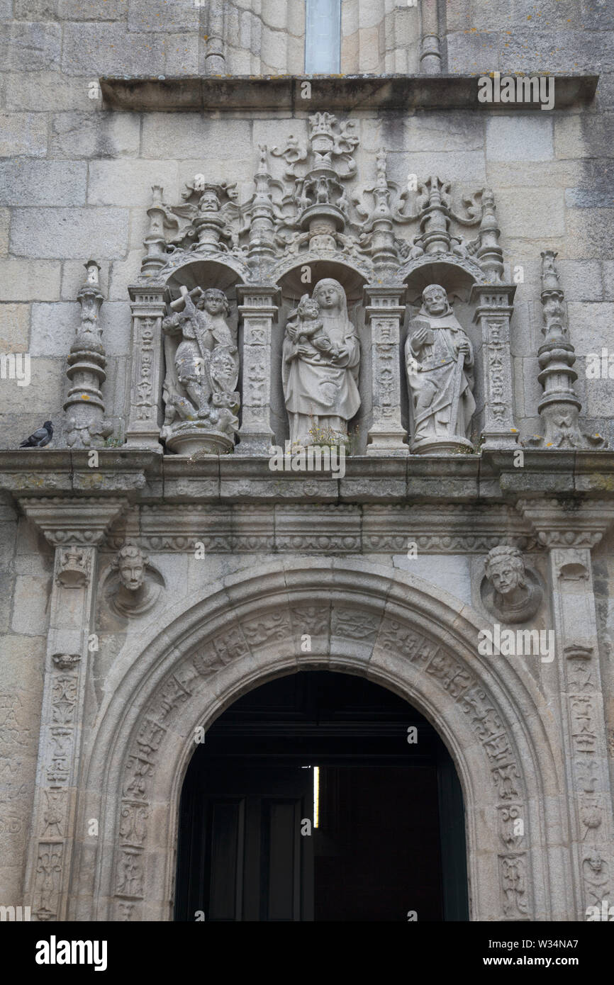 Eingang der Kathedrale, Pontevedra, Galizien, Spanien Stockfoto