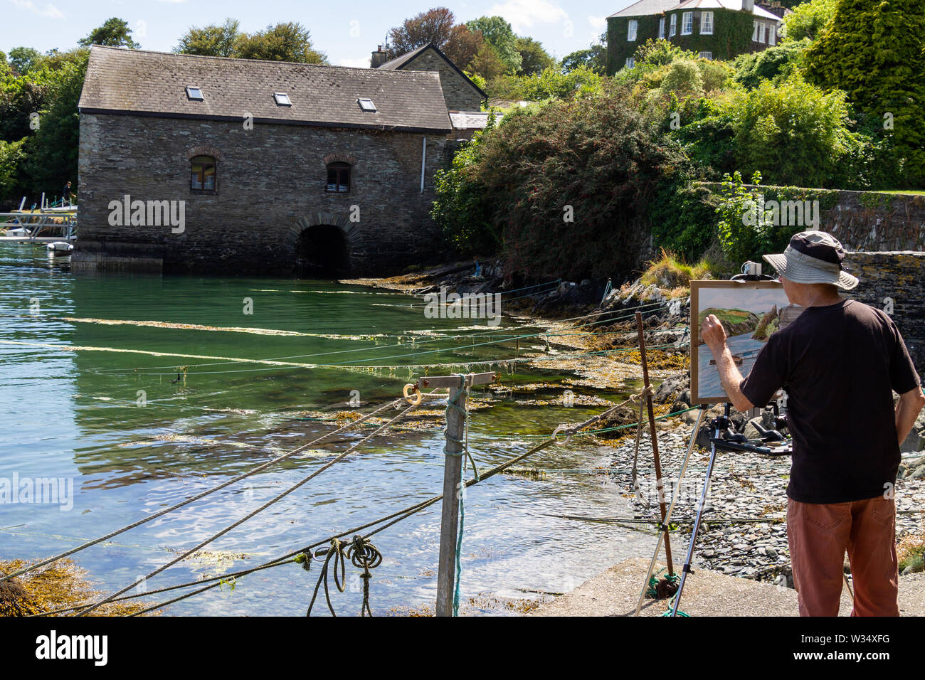 Männlicher Künstler Malerei Küstenlandschaft Castlehaven, West Cork, Irland Stockfoto