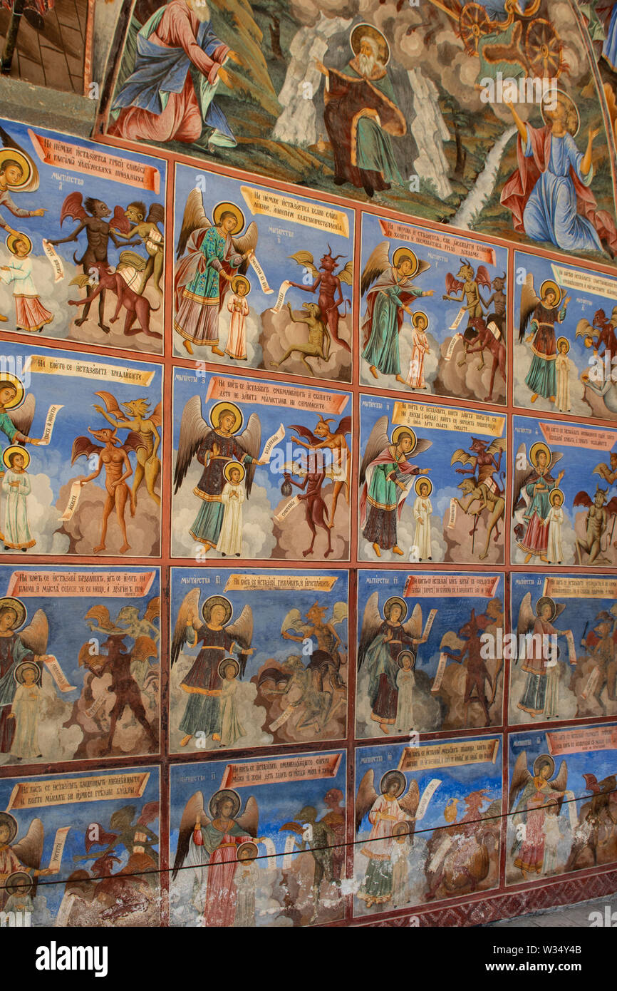 Wandmalereien im Kloster Rila, Rila, Bulgarien Stockfoto
