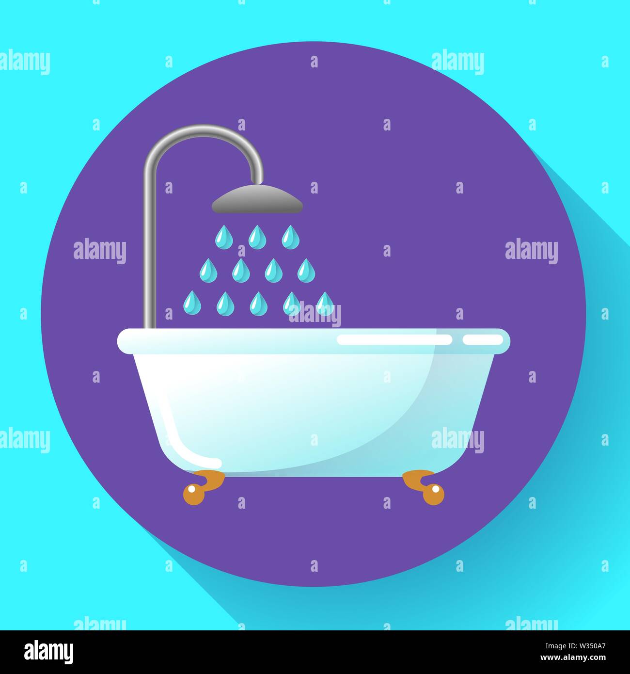Badewanne mit Dusche, Flachbild Symbol Vektor. Wasseranwendungen, Nehmen eine Dusche oder in der Badewanne Vektor-illustration entspannen. Stock Vektor
