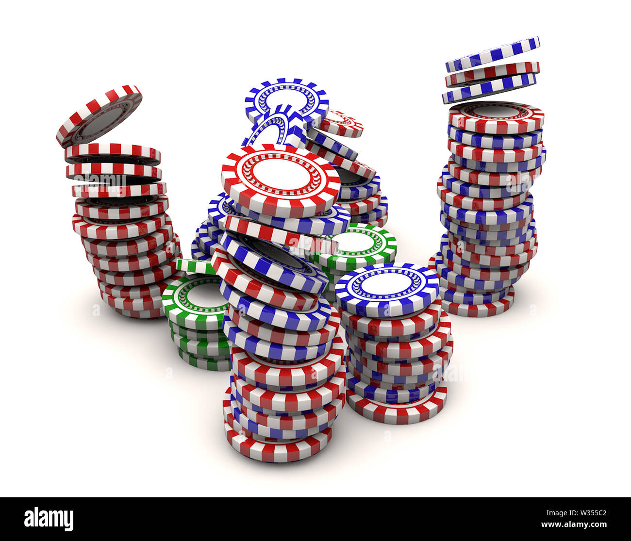 3D-Render Poker chips fallen Stockfoto