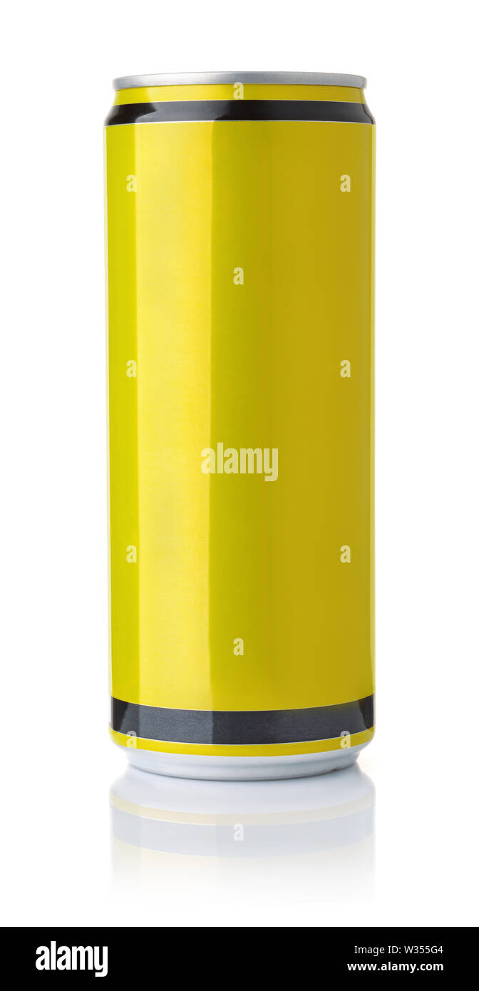 Vorderansicht des leer trinken kann Gelb auf Weiß isoliert Stockfoto