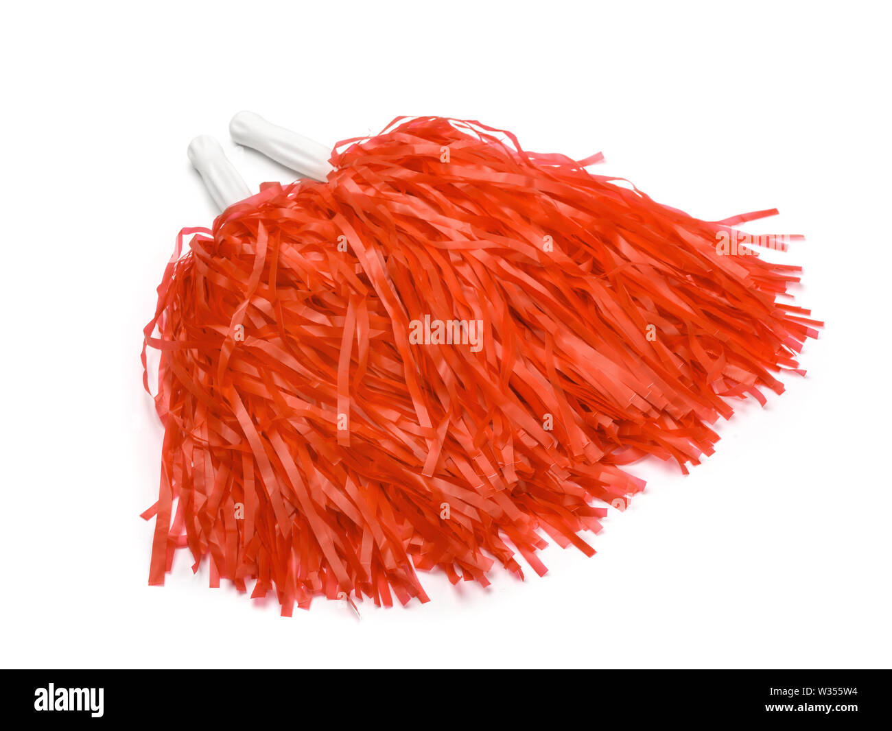 Rote Pompons isoliert auf weißem Stockfoto