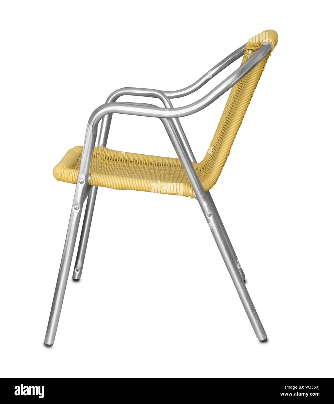 Seitenansicht des Aluminium Chair isoliert auf weißem Stockfoto