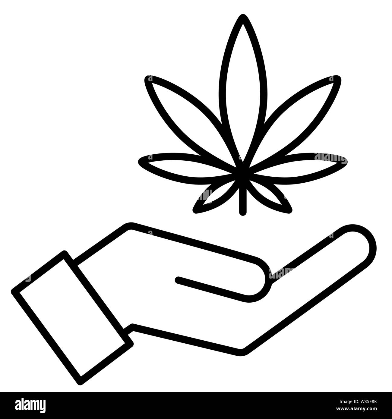 Marihuana in der Hand. Symbol Produkt Label und Logo grafische Vorlage. Isolierte Vector Illustration auf weißem Hintergrund. Stock Vektor