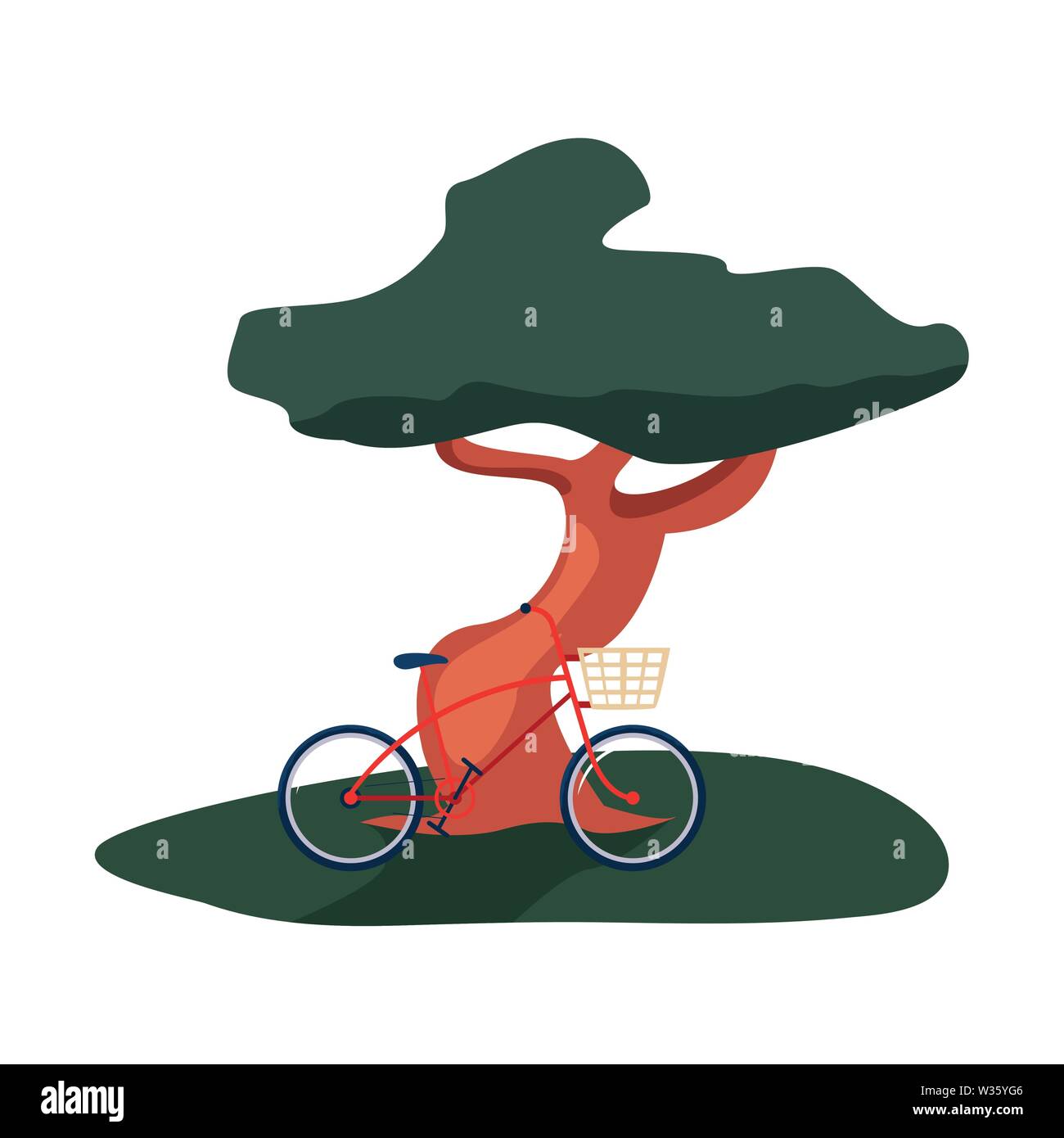 Fahrrad Transport und Baum Gras natürliche Vector Illustration Stock Vektor