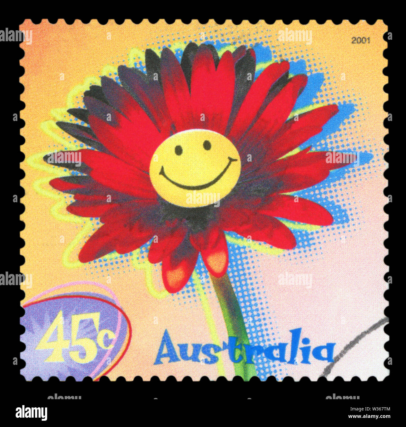 Australien - ca. 2001: einen Stempel in Australien gedruckten zeigt die Abbildung der smiley Flower, ca. 2001. Stockfoto