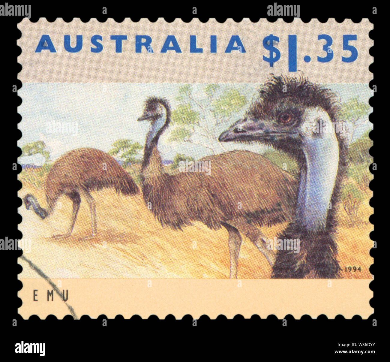 Australien - ca. 1994: einen Stempel in Australien gedruckten zeigt ein Emu Tiere, australische Tiere Serie, ca. 1994. Stockfoto