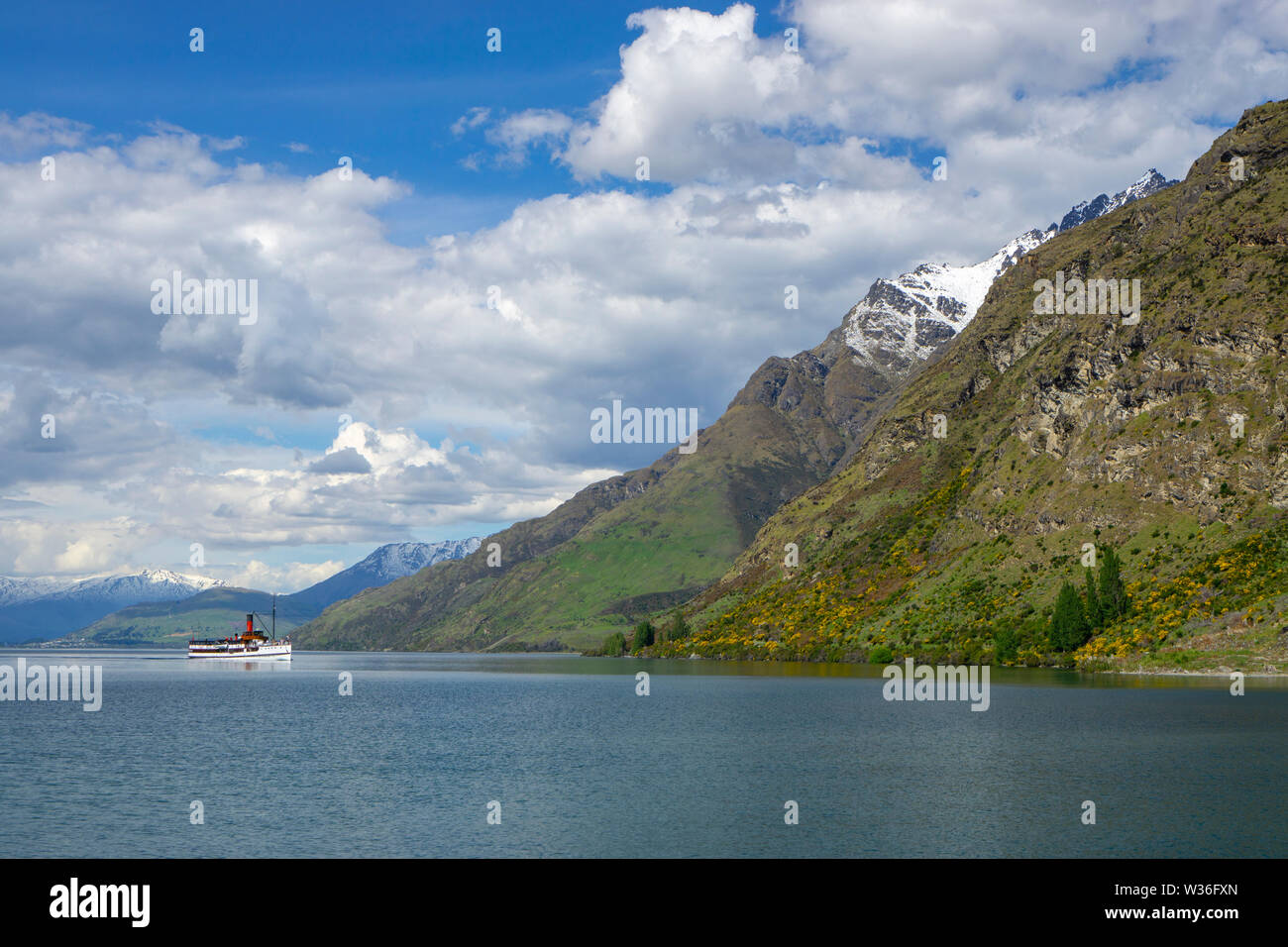 TSS Earnslaw Kreuzfahrt Lake Wakatipu, Queensland, South Island, Neuseeland Stockfoto