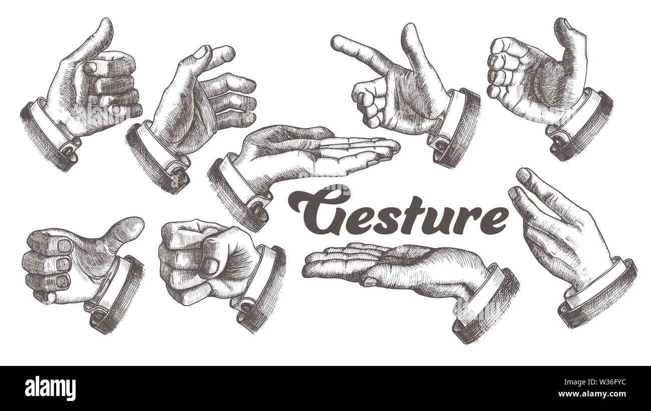 Sammlung verschiedener Geste Set Vintage Vektor Stock Vektor