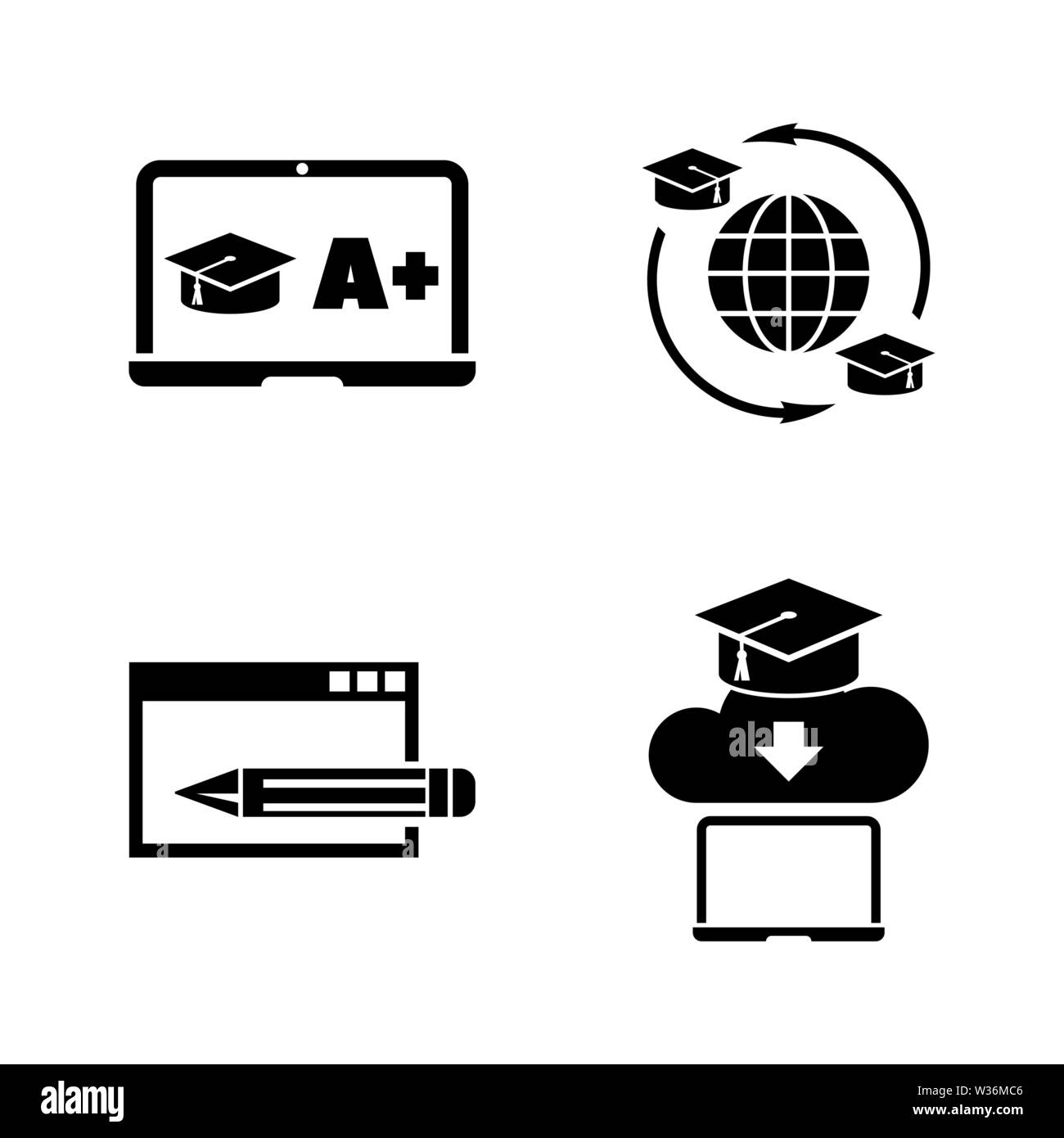 Online Bildung. Einfache ergänzende Vector Icons Set für Video, Mobile Anwendungen, Websites, Print Projekte und ihre Gestaltung. Online Bildung Symbol Schwarz Stock Vektor