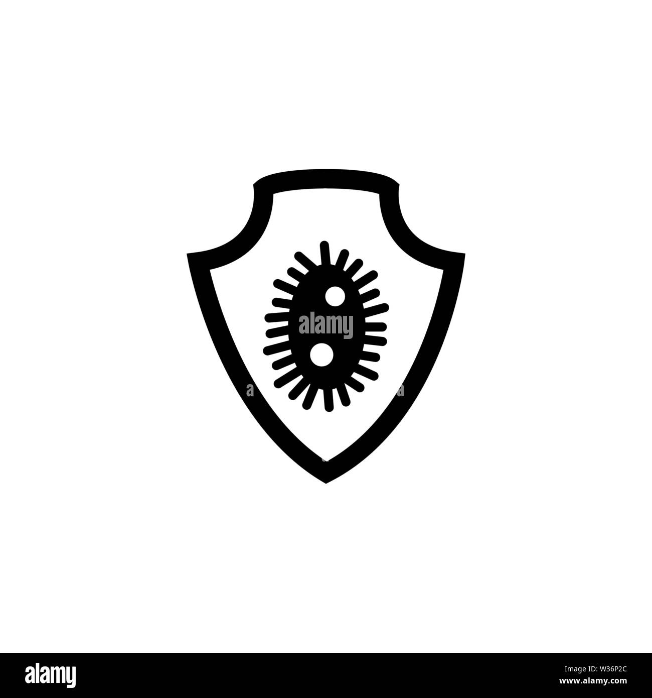 Antibakteriell. Anti Virus Shield Schutz. Flache Vektor Icon. Einfach schwarzes Symbol auf weißem Hintergrund Stock Vektor