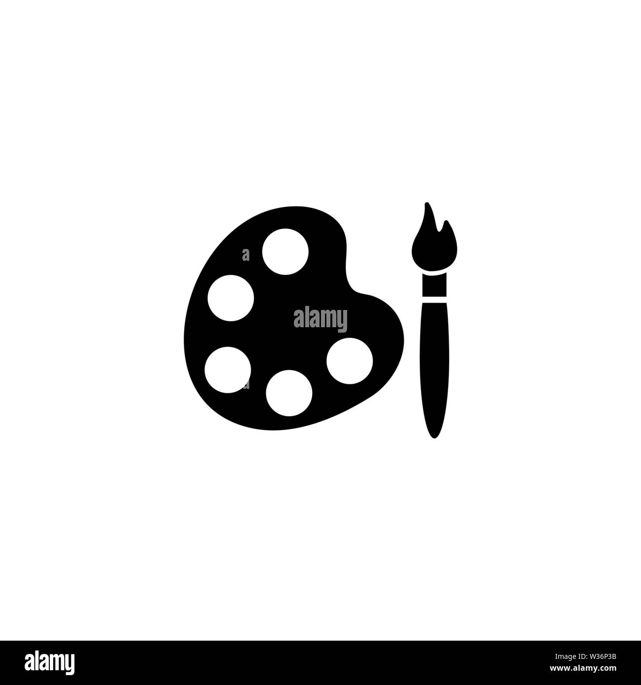 Pinsel und Palette. Flache Vektor Icon. Einfach schwarzes Symbol auf weißem Hintergrund Stock Vektor