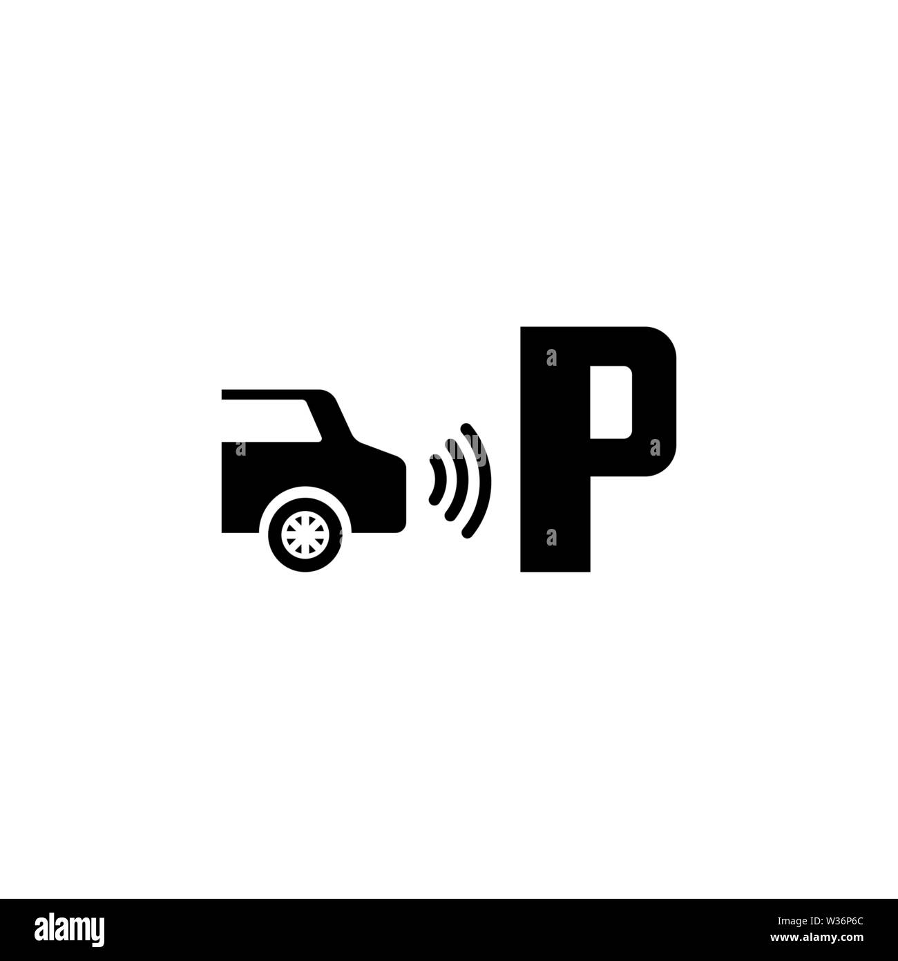 Parktronic Sensor. Parkassistent. Flache Vektor Icon. Einfach schwarzes Symbol auf weißem Hintergrund Stock Vektor