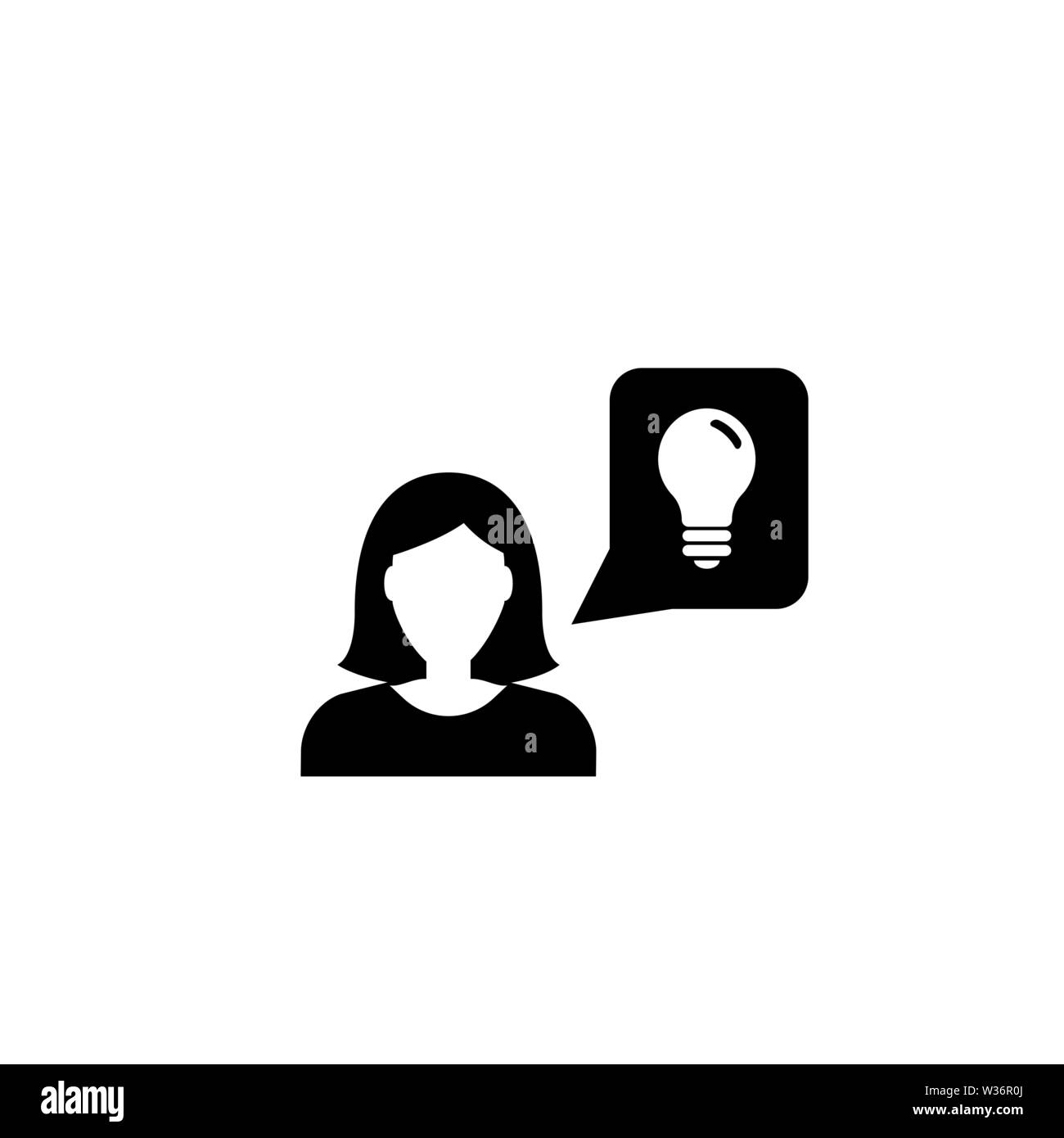 Business Woman Idee. Flache Vektor Icon Abbildung. Einfach schwarzes Symbol auf weißem Hintergrund. Business Woman Idee sign Design Template für Web- und Mobi Stock Vektor