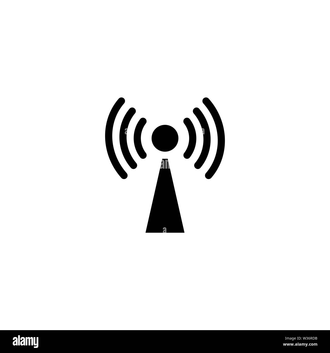 Kommunikation Antenne, Sendersignal. Flache Vektor Icon Abbildung. Einfach schwarzes Symbol auf weißem Hintergrund. Kommunikation Antenne, Sender Stock Vektor