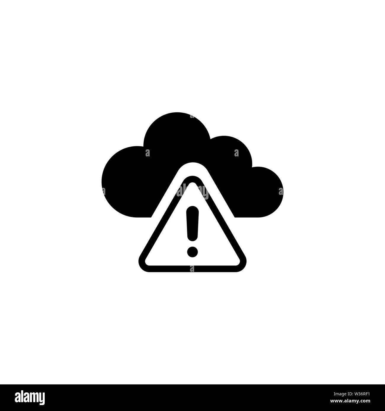 Warnung Cloud Computing, DDOS-Angriff. Flache Vektor Icon Abbildung. Einfach schwarzes Symbol auf weißem Hintergrund. Warnung Cloud Computing, DDOS-Angriff sig Stock Vektor