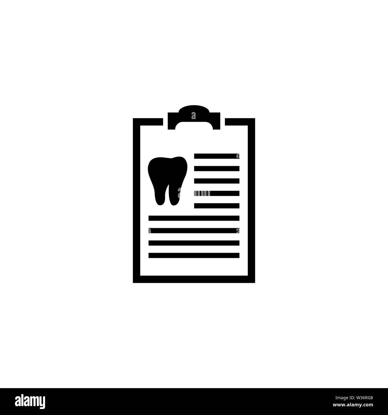 Docs zahnmedizinische Checkliste, Zähne Diagnosebericht. Flache Vektor Icon Abbildung. Einfach schwarzes Symbol auf weißem Hintergrund. Zahnmedizinische Checkliste Zähne Bericht Stock Vektor