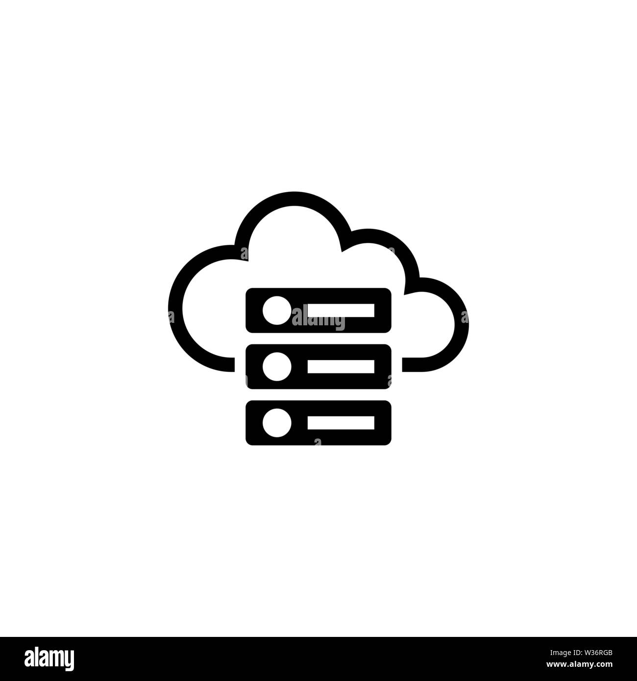 Web Cloud Computing Server, Hosting Datenbank. Flache Vektor Icon Abbildung. Einfach schwarzes Symbol auf weißem Hintergrund. Cloud Computing Server, Hosting Stock Vektor