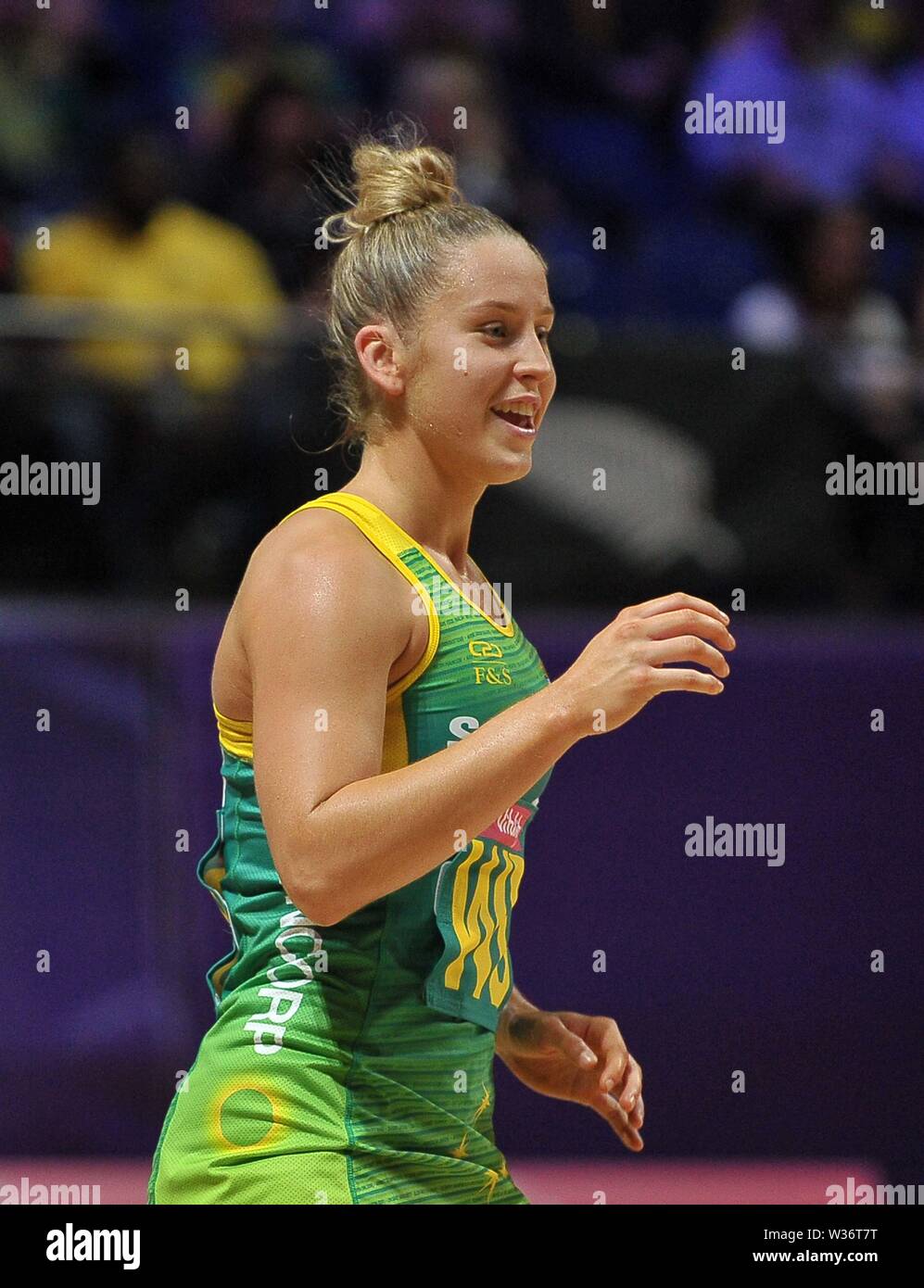 Liverpool, Großbritannien. 13. Juli, 2019. Jamie-Lee Preis (Australien) während der vorläufigen Spiel zwischen Australien und Simbabwe im Netball World Cup. M- und S-Arena, Liverpool, UK Credit: Sport in Bildern/Alamy leben Nachrichten Stockfoto