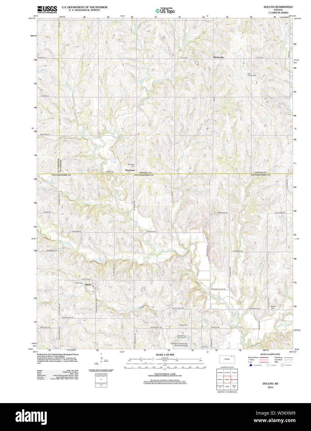 USGS TOPO Karte Kansas KS Duluth 20120906 TM Wiederherstellung Stockfoto