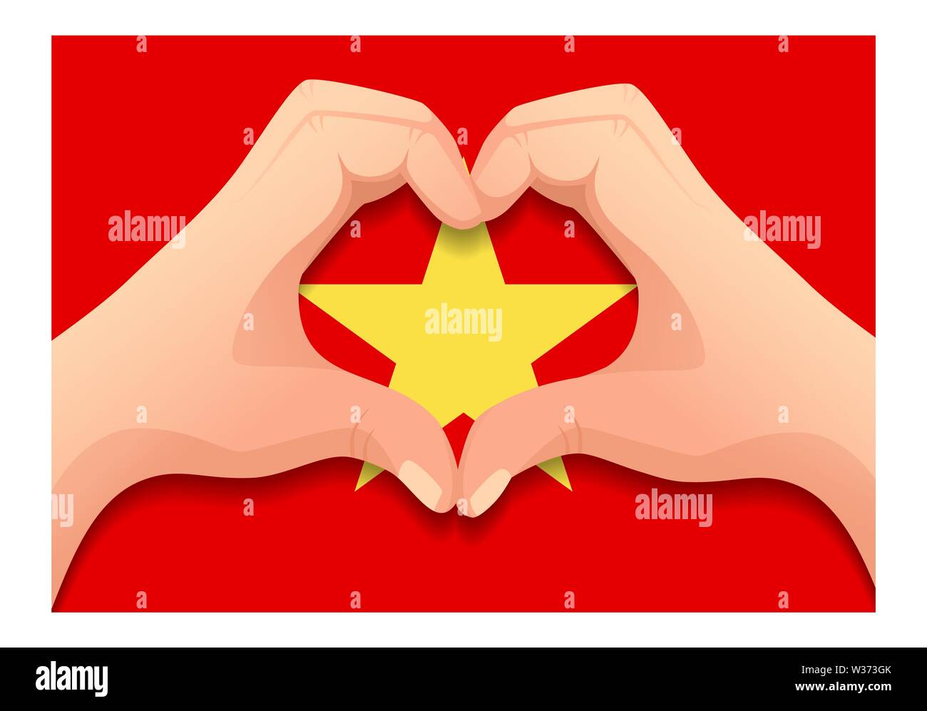 Vietnam Flagge und Hand Herz Form. Patriotischen Hintergrund. Nationalflagge von Vietnam Abbildung Stockfoto