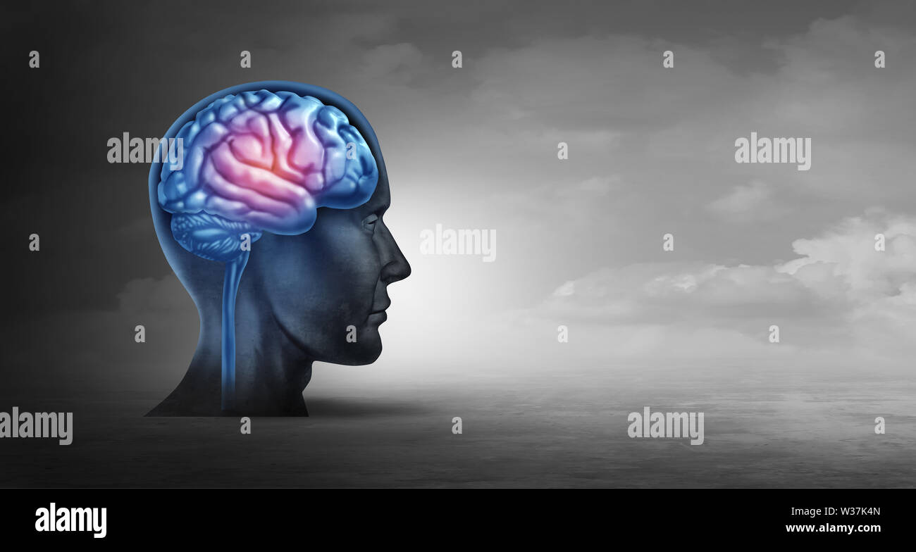 Gehirn, Gedächtnis und Psychologie Konzept als Neurologie Symbol für Alzheimer und Parkinson oder psychologische und psychiatrische Depressionen oder Migräne Stockfoto