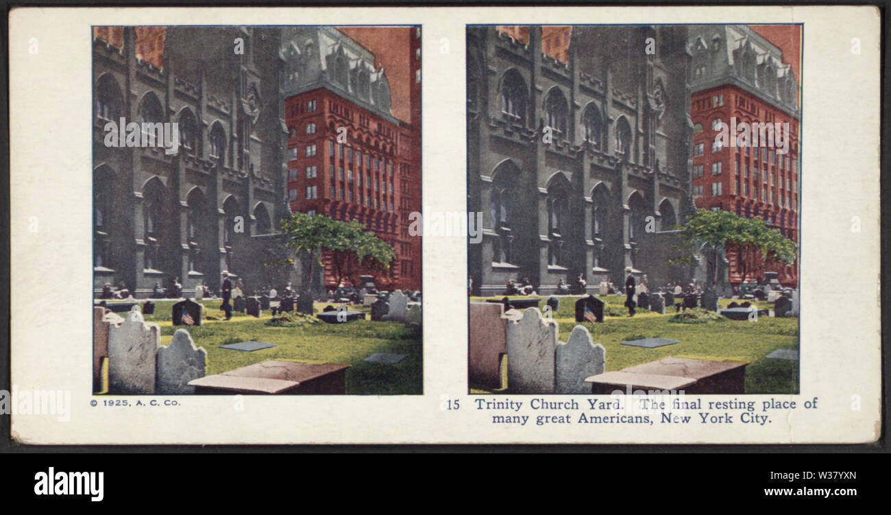 Die Trinity Church Yard die letzte Ruhestätte vieler großer Amerikaner, New York City, von Robert N Dennis Sammlung von stereoskopische Ansichten 2. Stockfoto