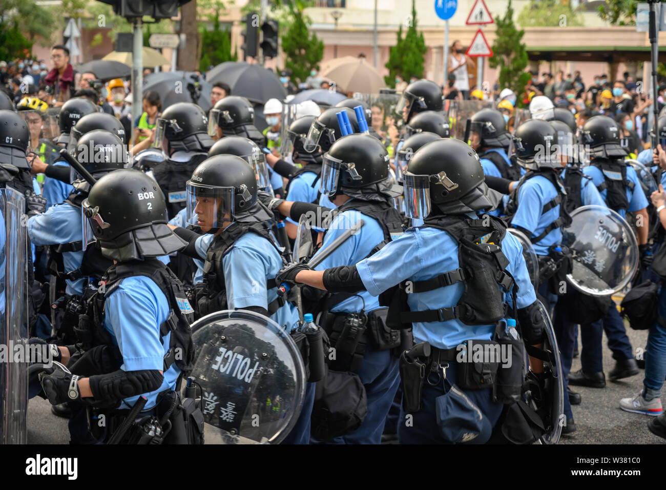 Hongkong - Juli 13, 2019: Hongkong 713 Protest gegen Wasser waren Händler und Auslieferung Rechnung. Stockfoto