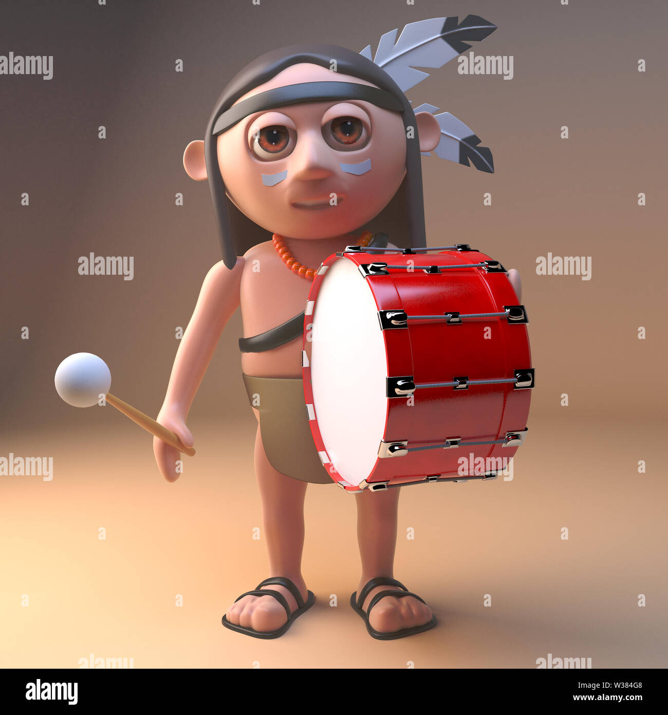 Rhythmische Native American Indian Beats auf seiner Trommel, 3d-Grafik rendern Stockfoto