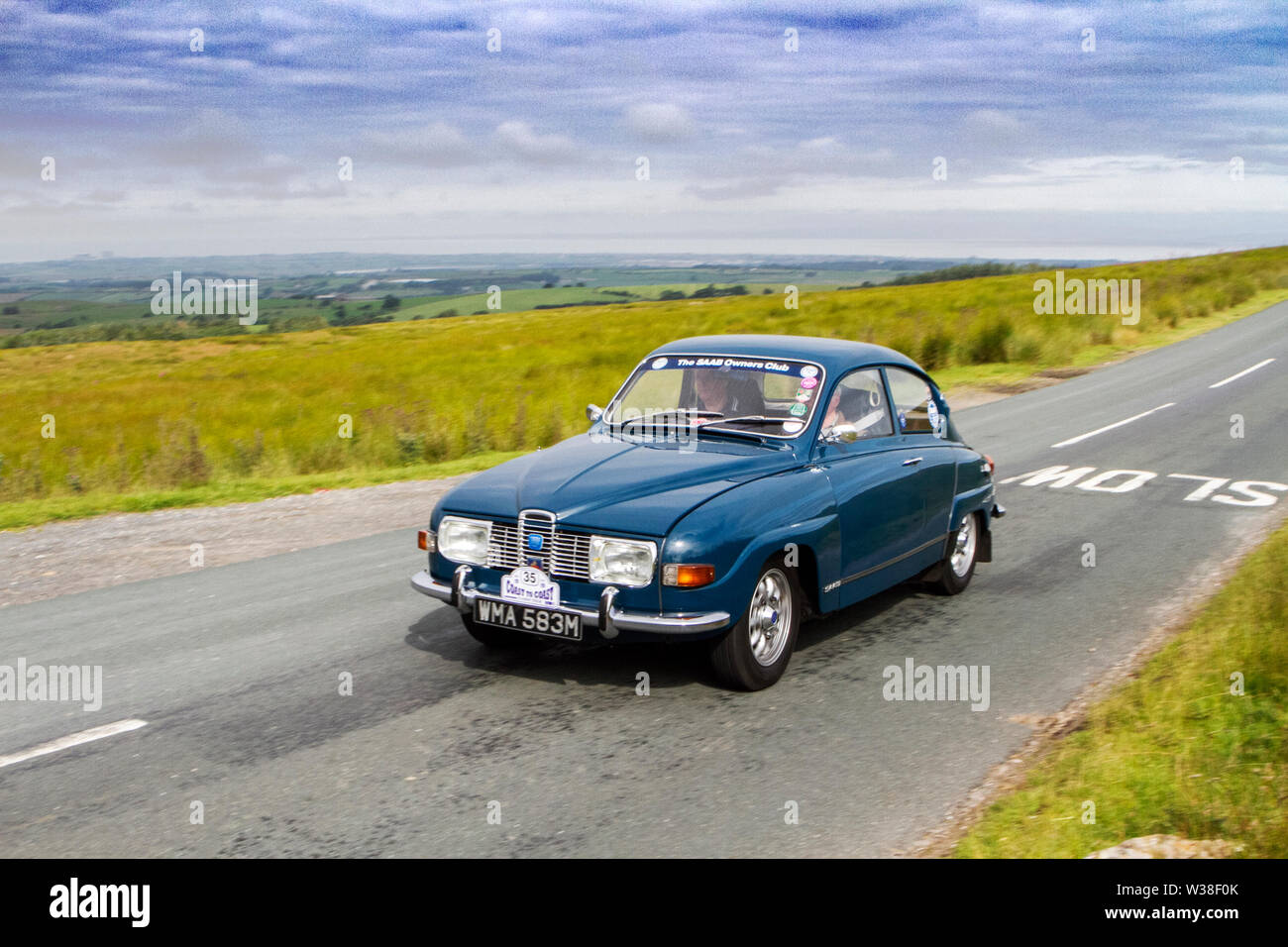 Lancashire Automobil Club von Küste zu Küste 2019; ab dem Midland Hotel in Morecambe und Dunsley Hall im Sandsend in der Nähe von Whitby dieser Oldtimer von Küste zu Küste Rallye Route überquert die Höhen der fantastischen Landschaft in den Trog von Bowland mit Blick über Morecambe Bay. Die Veranstaltung ist offen für klassische und geschätzten Erbe Autos aller Altersgruppen nehmen die Herausforderung an und eine Strecke mit rund 170 Meilen von den Strassen und Autobahnen des ländlichen England. Stockfoto