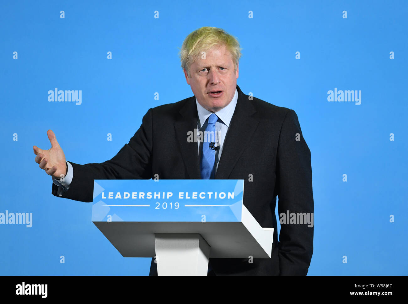 Die Führung der konservativen Partei Kandidat Boris Johnson während einer Tory Führung hustings in Colchester, Essex. Stockfoto
