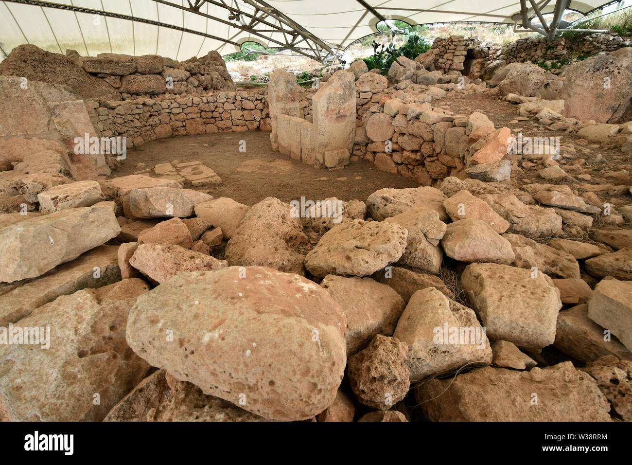 Mnajdra, megalithischen Tempel Komplex, Malta, Europa, UNESCO Weltkulturerbe Stockfoto