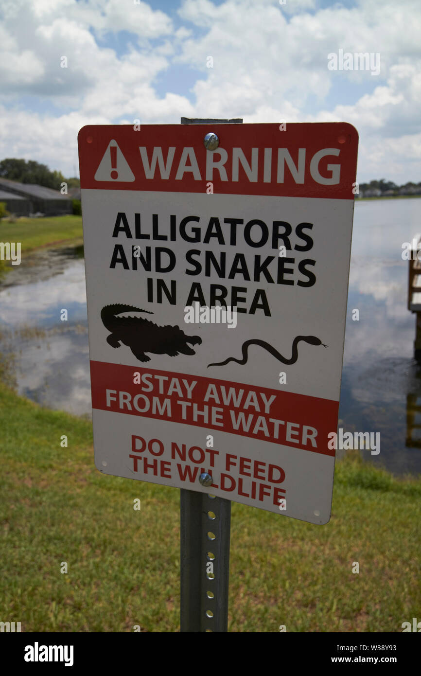 Warnschild an der Florida Teich für Alligatoren und Schlangen USA Vereinigte Staaten von Amerika Stockfoto