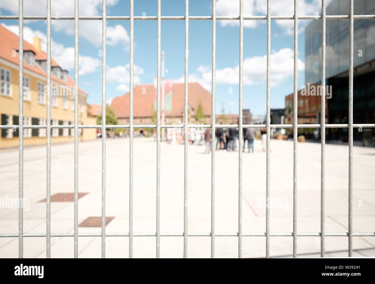 Stadtbild gegen Zaun in Kopenhagen, Dänemark, Skandinavien, Europa Stockfoto