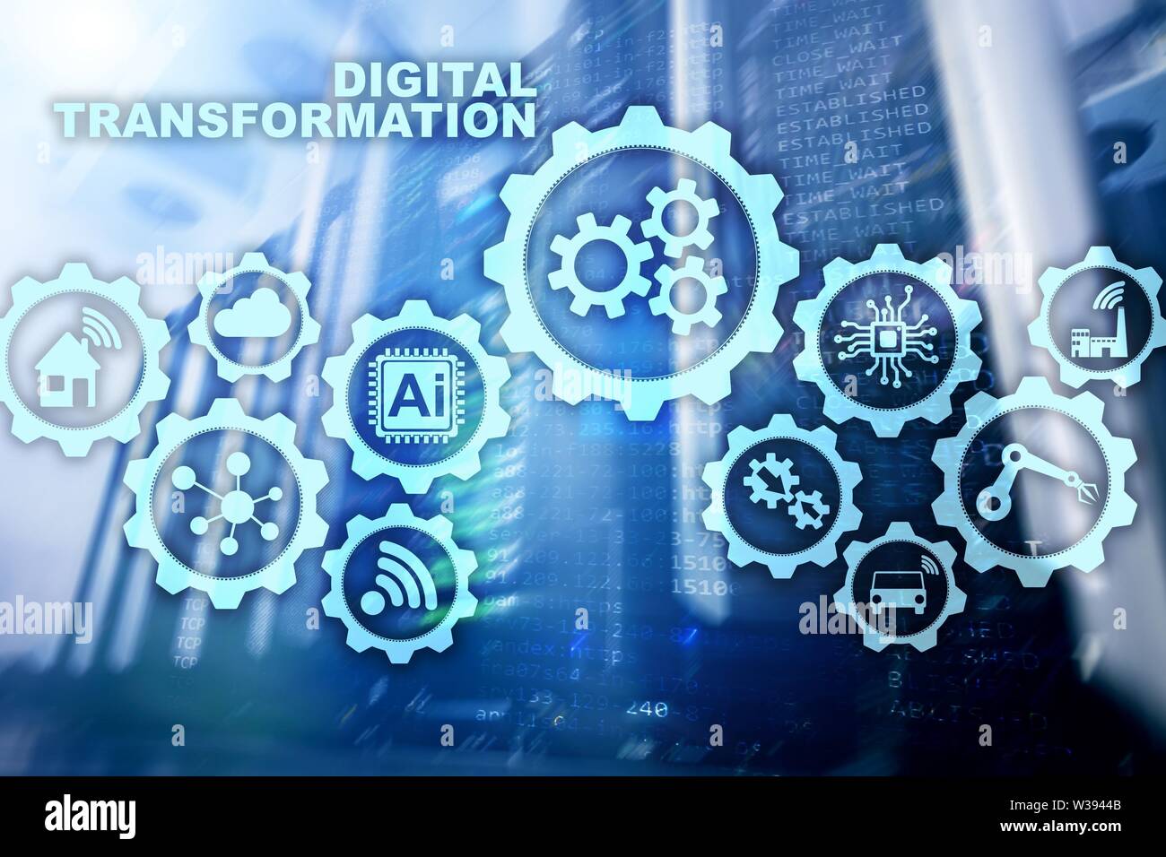Digitale Transformation Konzept der Digitalisierung von Technology Business Prozesse. Rechenzentrum Hintergrund Stockfoto