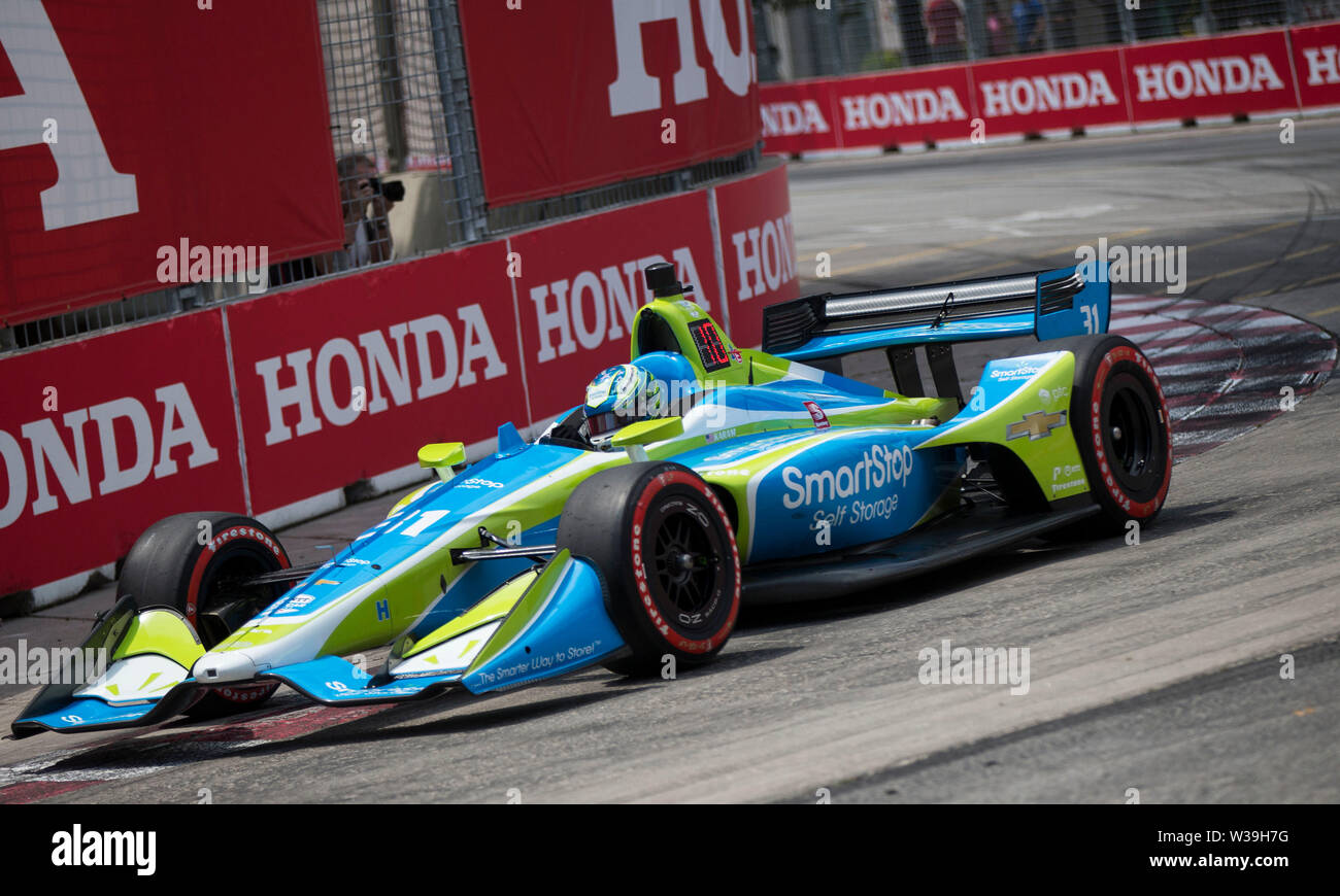 Toronto, Kanada. 13. Juli, 2019. Die Carlin Treiber Salbei Karam in den Vereinigten Staaten rennen während des Qualifying des 2019 Honda Indy Toronto der NTT IndyCar Series auf Ausstellung in Toronto, Kanada, 13. Juli 2019. Credit: Zou Zheng/Xinhua/Alamy leben Nachrichten Stockfoto