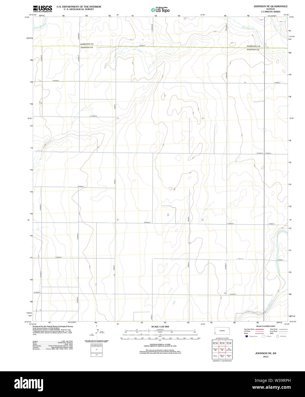 USGS TOPO Karte Kansas KS Johnson NE 20120911 TM Wiederherstellung Stockfoto