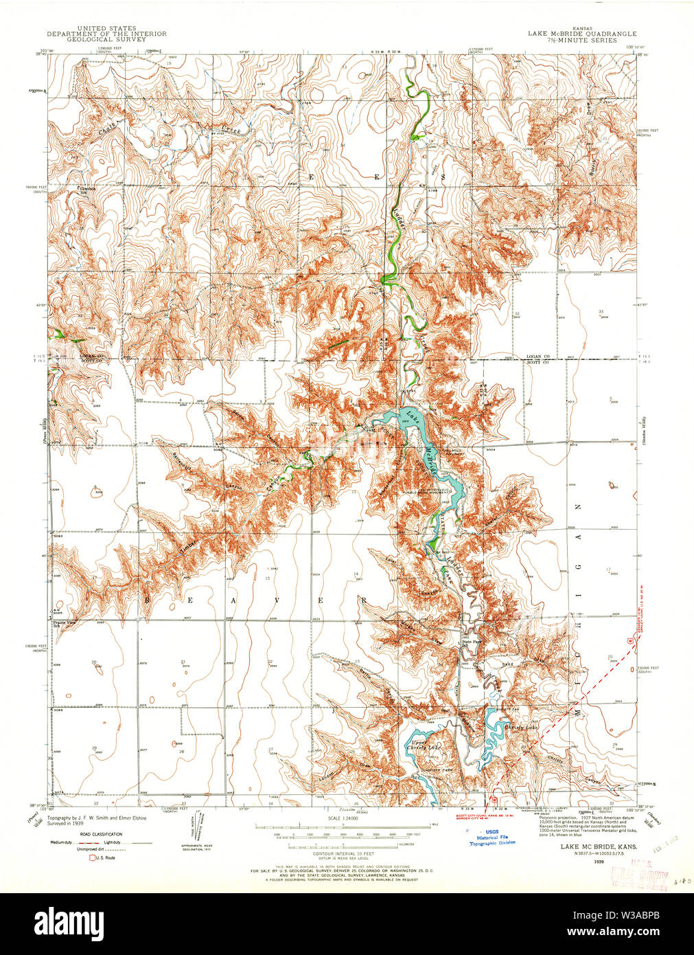 USGS TOPO Karte Kansas KS See Mc Bride 801835 1939 24000 Wiederherstellung Stockfoto
