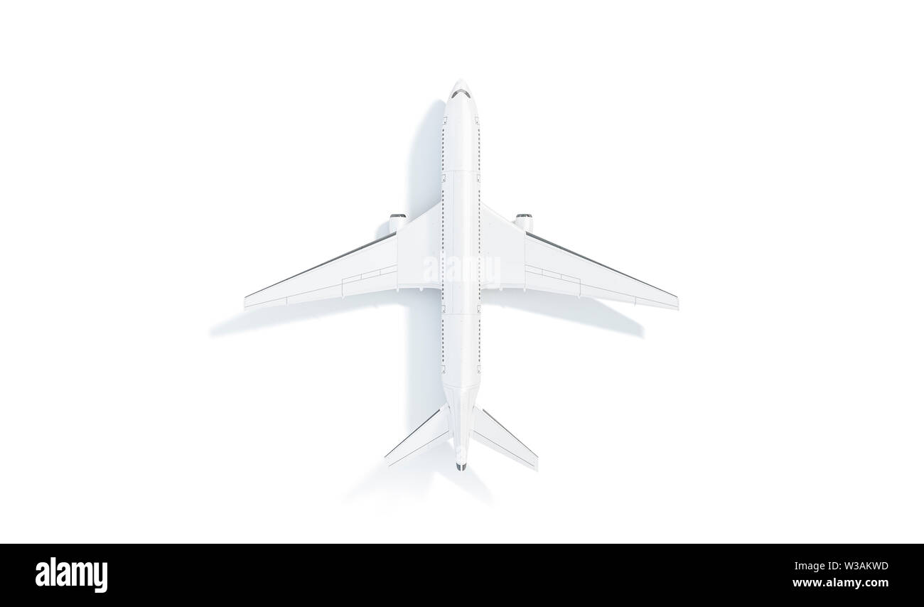 Leere weiße Flugzeug mock up stand, Ansicht von oben isoliert, 3D-Rendering. Klar unternehmen Antenne Flugzeug Landung mockup. Leere boing Modell Flugzeuge für Bra Stockfoto