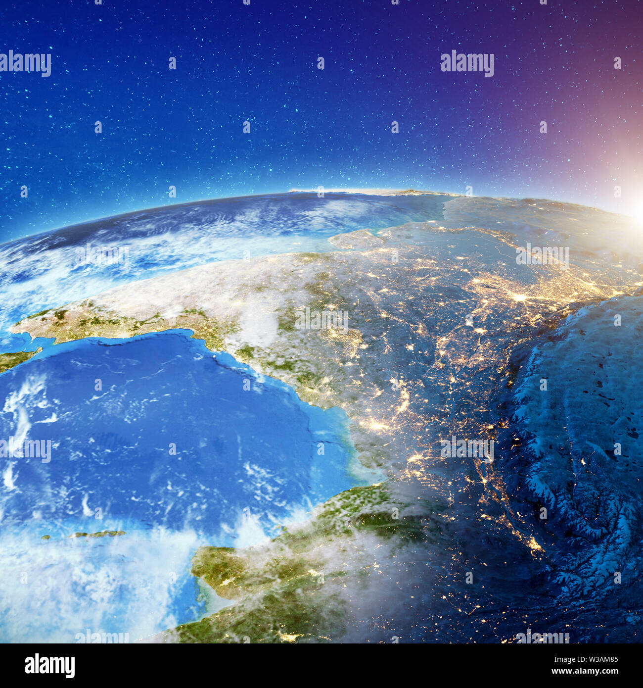 Indien aus dem Weltraum bei Nacht Stockfoto