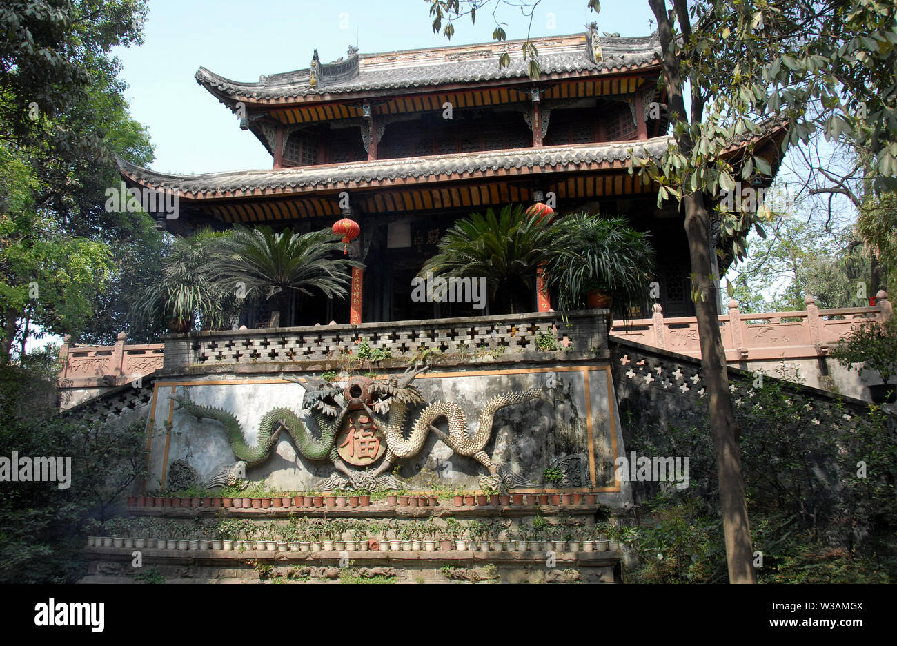 Die Halle der Tang Kaiser am Grünen Ram Tempel oder Grünen Ziege Tempel in Chengdu, China. Auch die Grüne Ram oder eine Ziege, zum Kloster. Ein Chinesischer taoistischer Tempel Stockfoto
