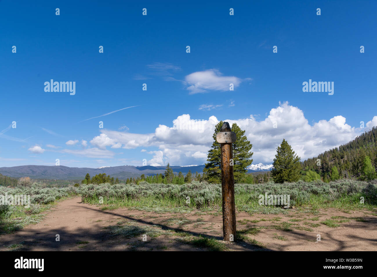 Wegweiser auf Adam fällt Trail in der Nähe von Grand Lake, Colorado, USA Stockfoto