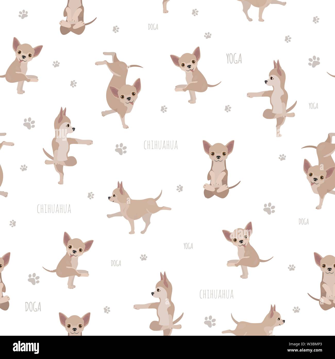 Yoga hunde Posen und Übungen. Chihuahua nahtlose Muster. Vector Illustration Stock Vektor