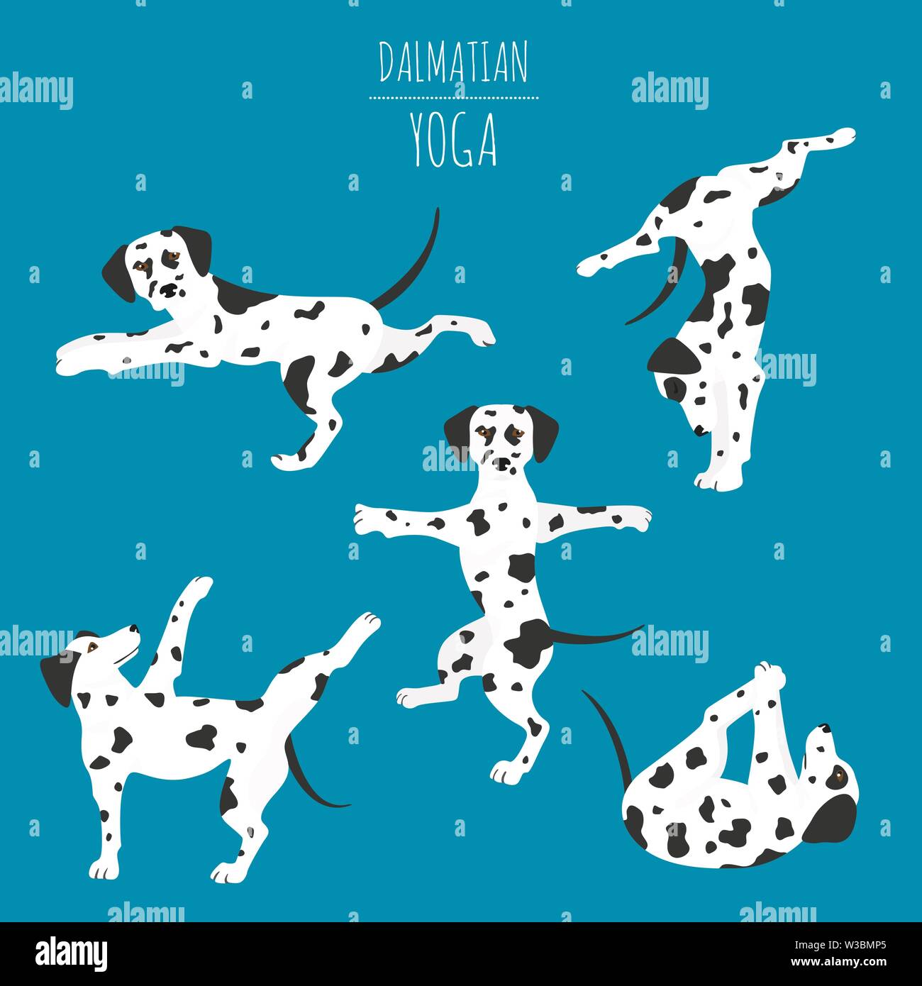 Yoga hunde Posen und Übungen. Dalmatiner clipart. Vector Illustration Stock Vektor