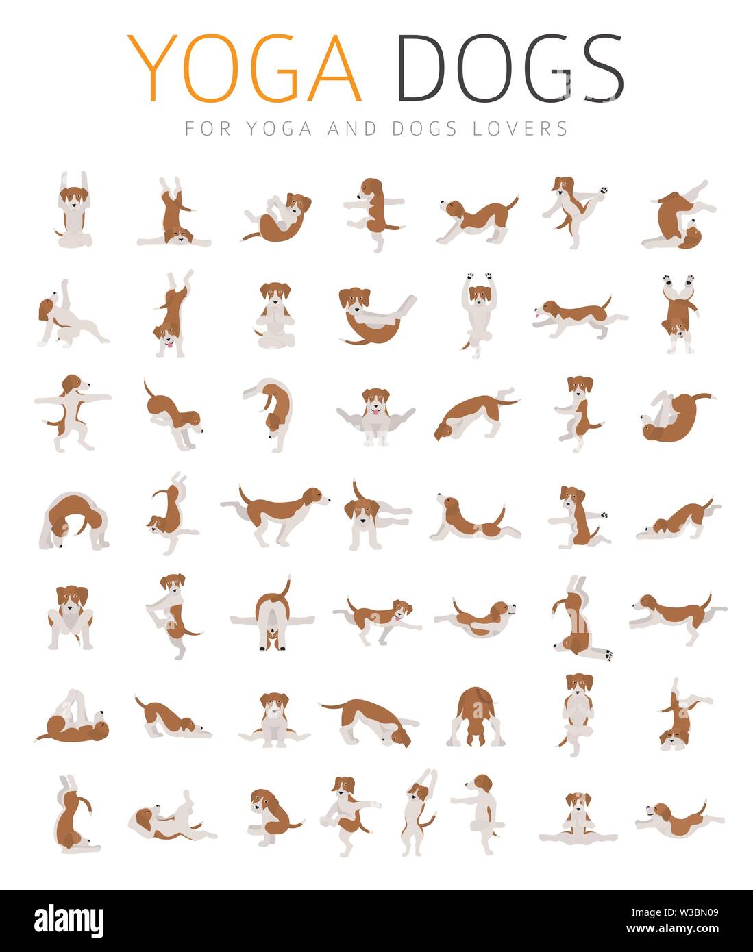 Yoga hunde Posen und Übungen clipart. Lustige cartoon Poster Design. Vector  Illustration Stock-Vektorgrafik - Alamy