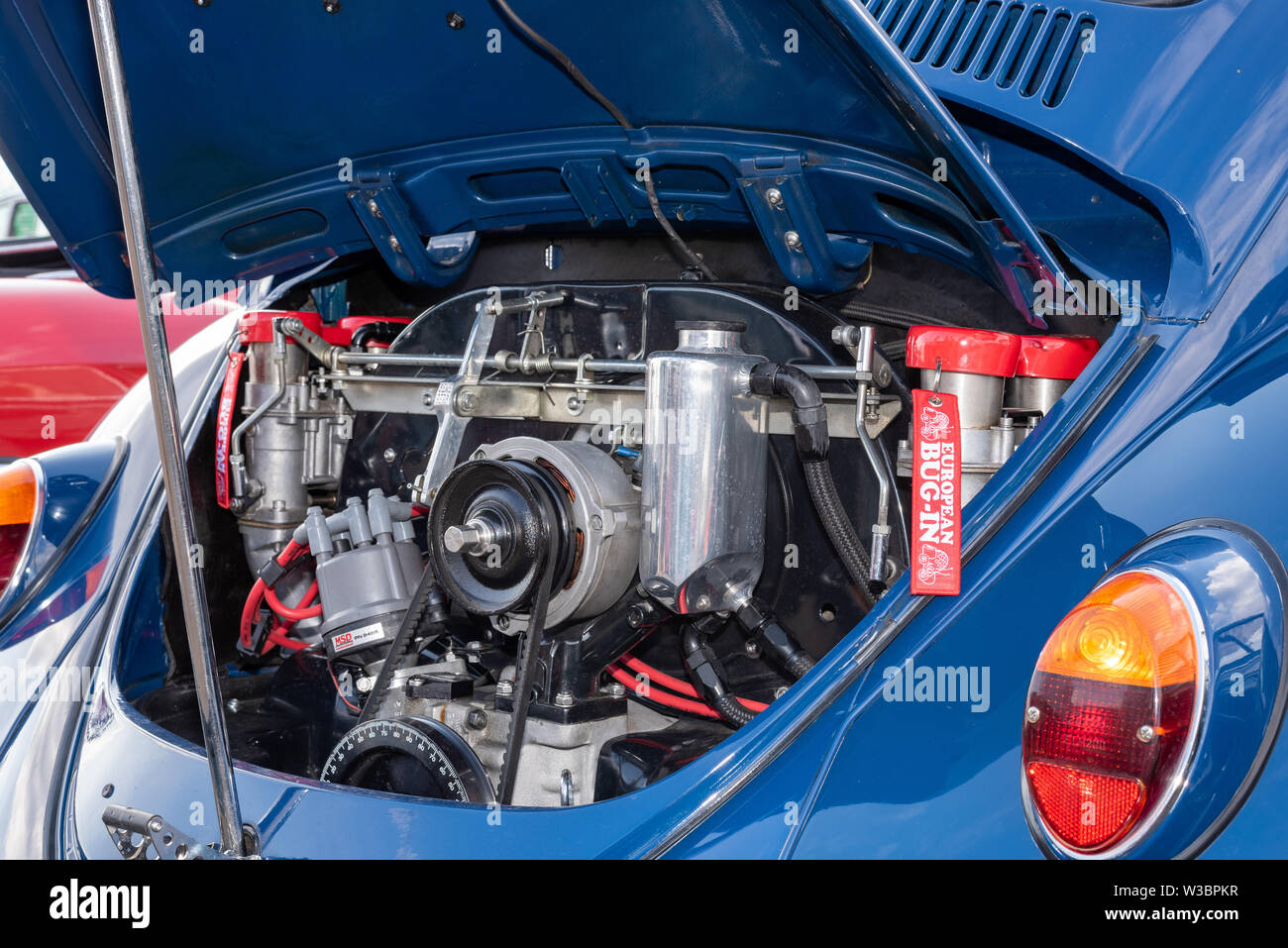 Volkswagen Käfer Motor Schuß an Autofest, Winchester Auto Scheune, Sutton Scotney, Hampshire, Großbritannien Stockfoto