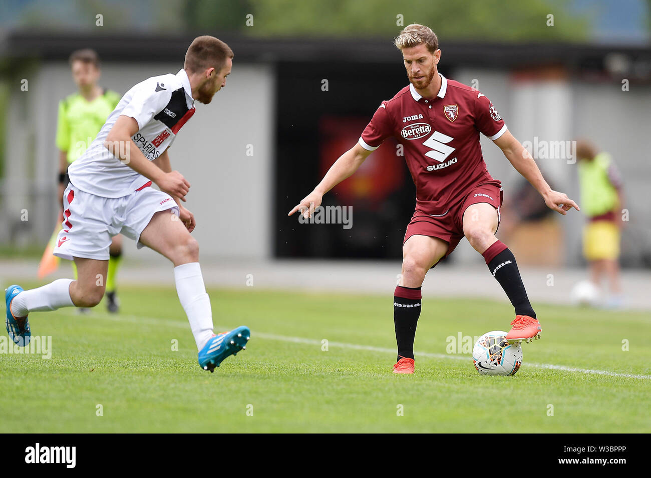 Foto LaPresse - Fabio Ferrari 14 07 2019 Bormio (Italia) Sport ESCLUSIVA TORINO FC Torino FC-Ritiro vor - campionato Stagione 2019-2020 - Torino FC Meran vs-gara amichevole. Nella Foto: Cristian Ansaldi (Torino FC); Foto LaPresse - Fabio Ferrari 14 Juli 2019 Bormio (Italien) Sport EXKLUSIVE TORINO FC FC Turin - Vor der Saison 2019-2020. Torino FC vs Meran - Freundschaftsspiel in der Pic: Cristian Ansaldi (Torino FC); Stockfoto