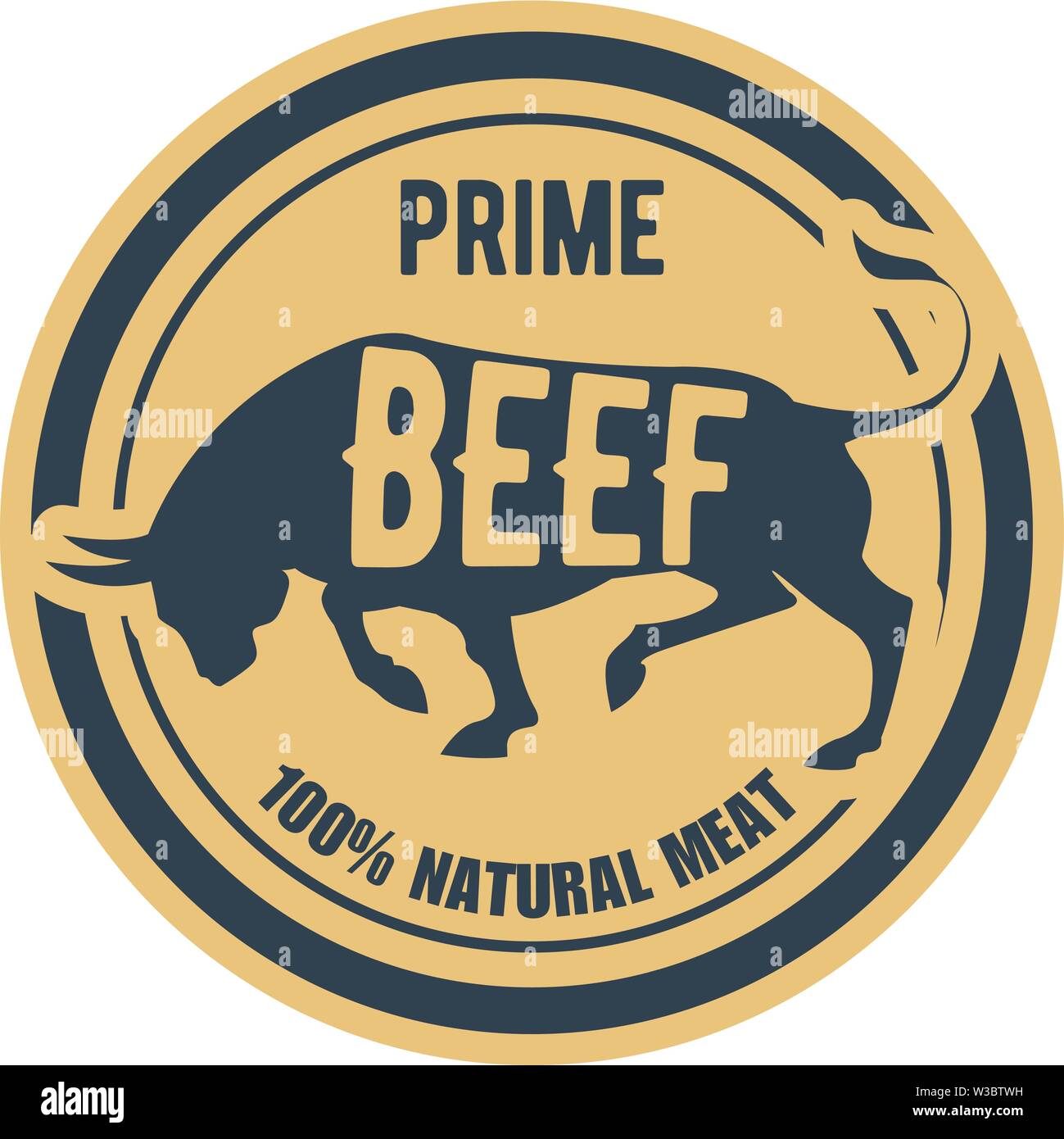 Prime Beef Stempel-Label mit Bull, natürliche Fleisch Aufkleber Stock Vektor