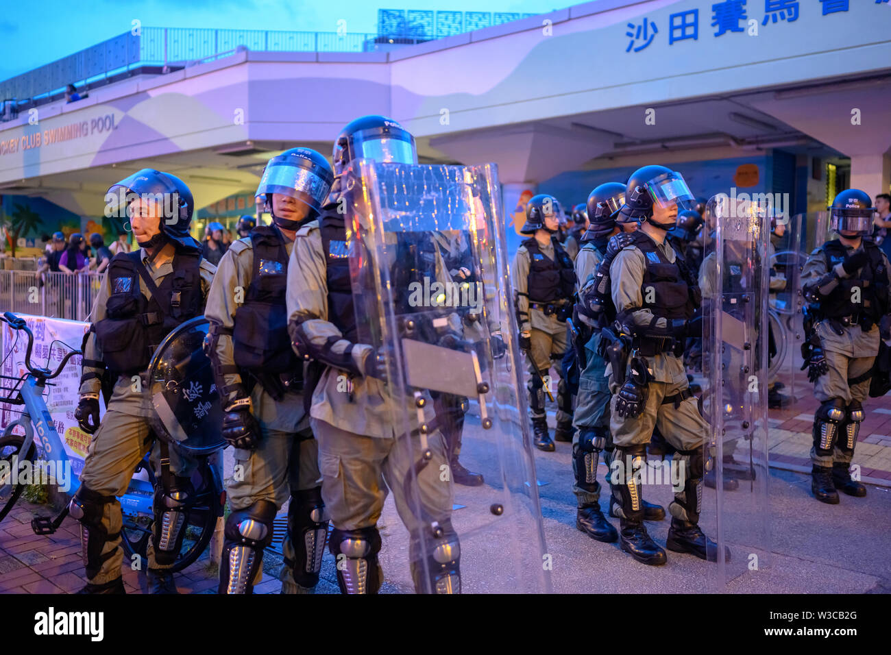 Shatin, Hong Kong - 14 Juli, 2019: Protest in Hongkong gegen Auslieferung Gesetz, das in Polizei Konflikt eskalieren. Stockfoto